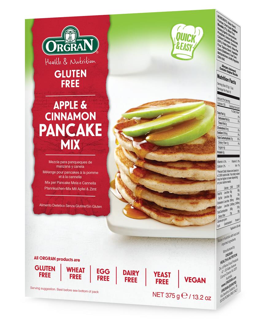 ORGRAN APPLE & CINNAMON PANCAKE MIX 375G