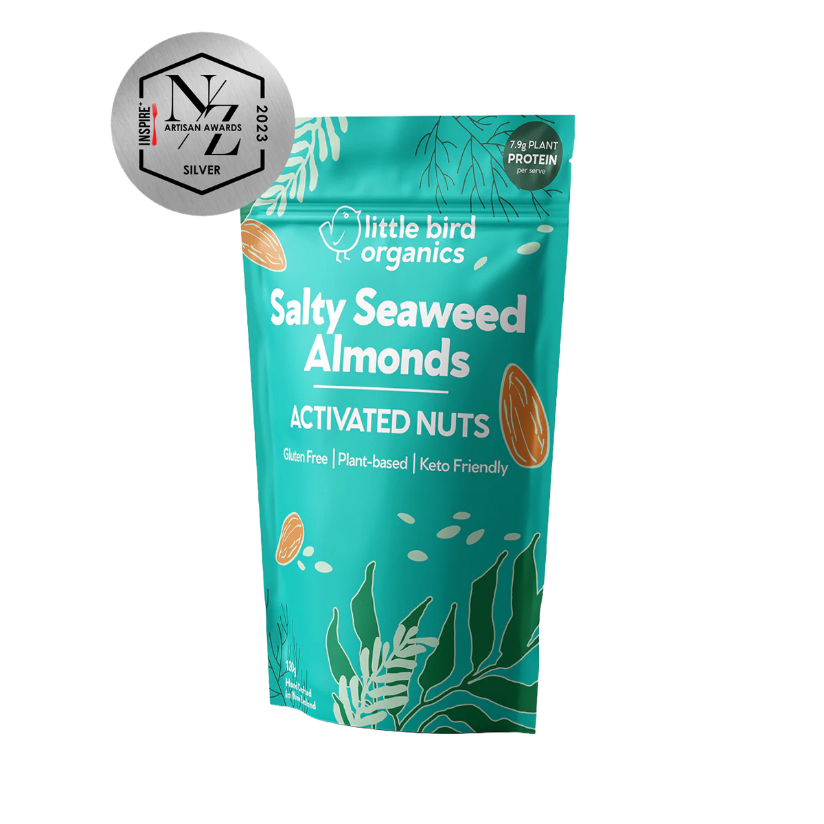 LITTLE BIRD SALTY SEAWEED ALMONDS 120G