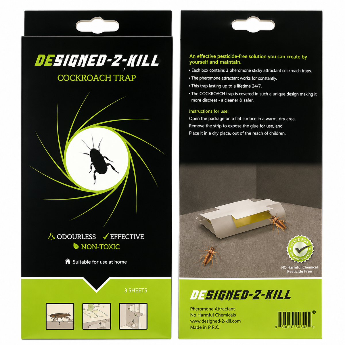 DESIGNED 2 KILL NATURAL COCKROACH TRAPS 2PK