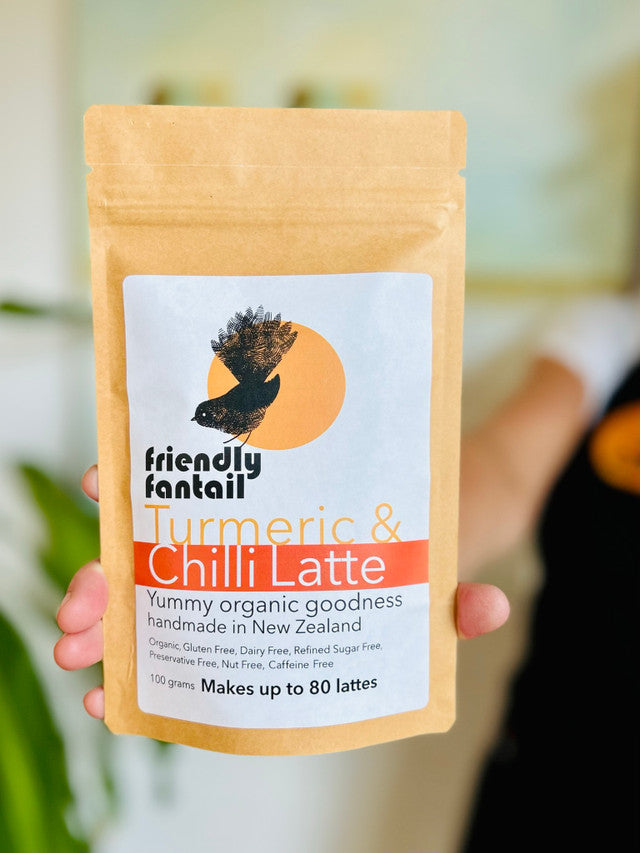 FRIENDLY FANTAIL TURMERIC CHILLI LATTE 100G Simply Organic NZ