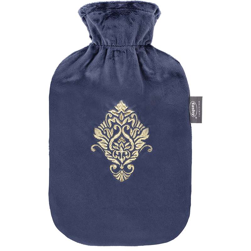 FASHY EMBROIDERY BLUE HOT WATER BOTTLE WITH COVER
