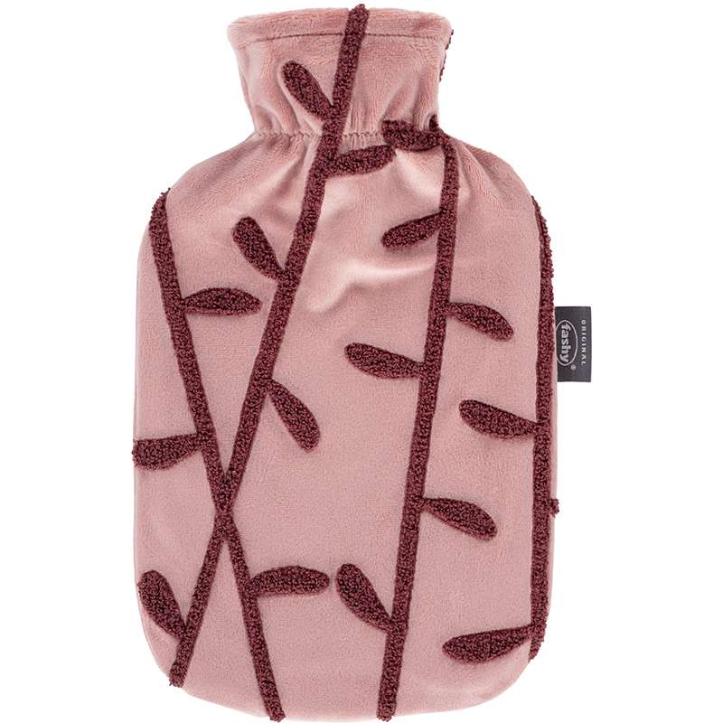 FASHY 3D EMBROIDERY PINK HOT WATER BOTTLE WITH COVER