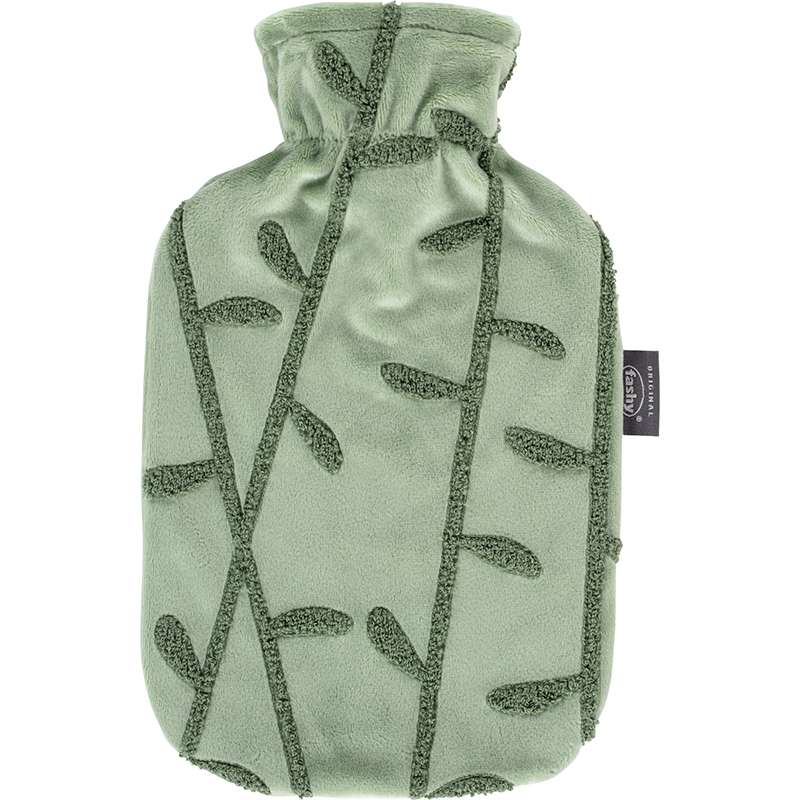 FASHY 3D EMBROIDERY GREEN HOT WATER BOTTLE WITH COVER