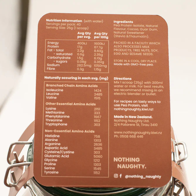 NOTHING NAUGHTY PREMIUM PEA PROTEIN POWDER CHOCOLATE 1KG JAR