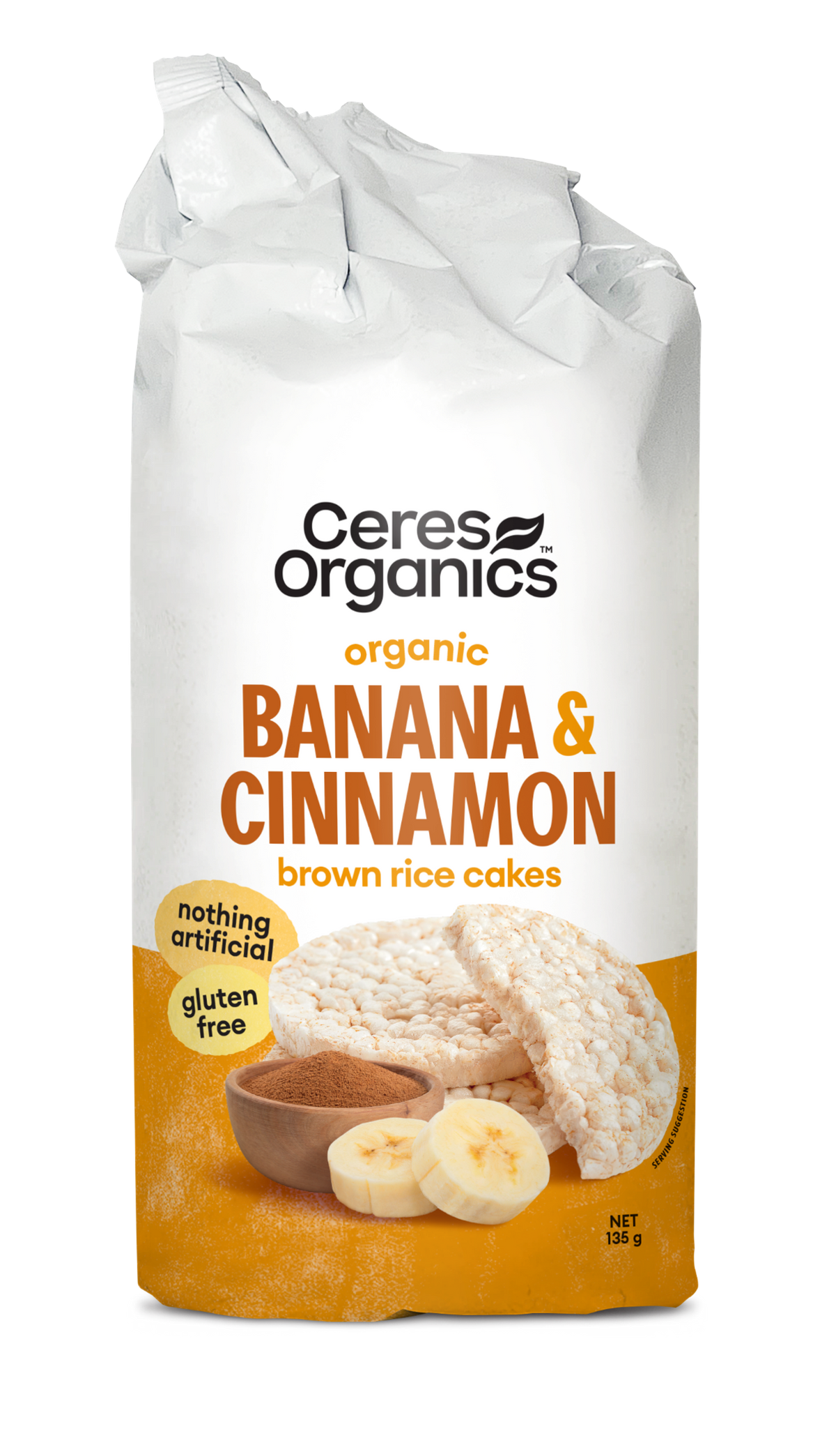 CERES ORGANICS BROWN RICE CAKES BANANA & CINNAMON 135G GF