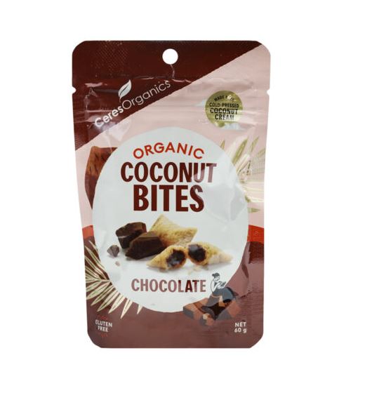 CERES CHOCOLATE FILLED COCONUT WAFER BITES 60G