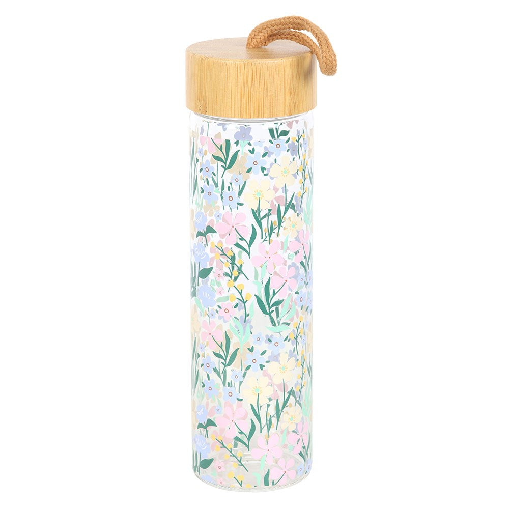 FLORAL PRINT GLASS DRINK BOTTLE
