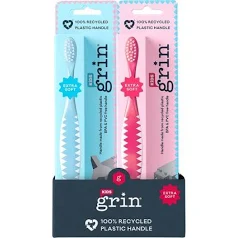 GRIN NATURAL 100% RECYCLED TOOTHBRUSH KIDS MIXED BLUE & PINK