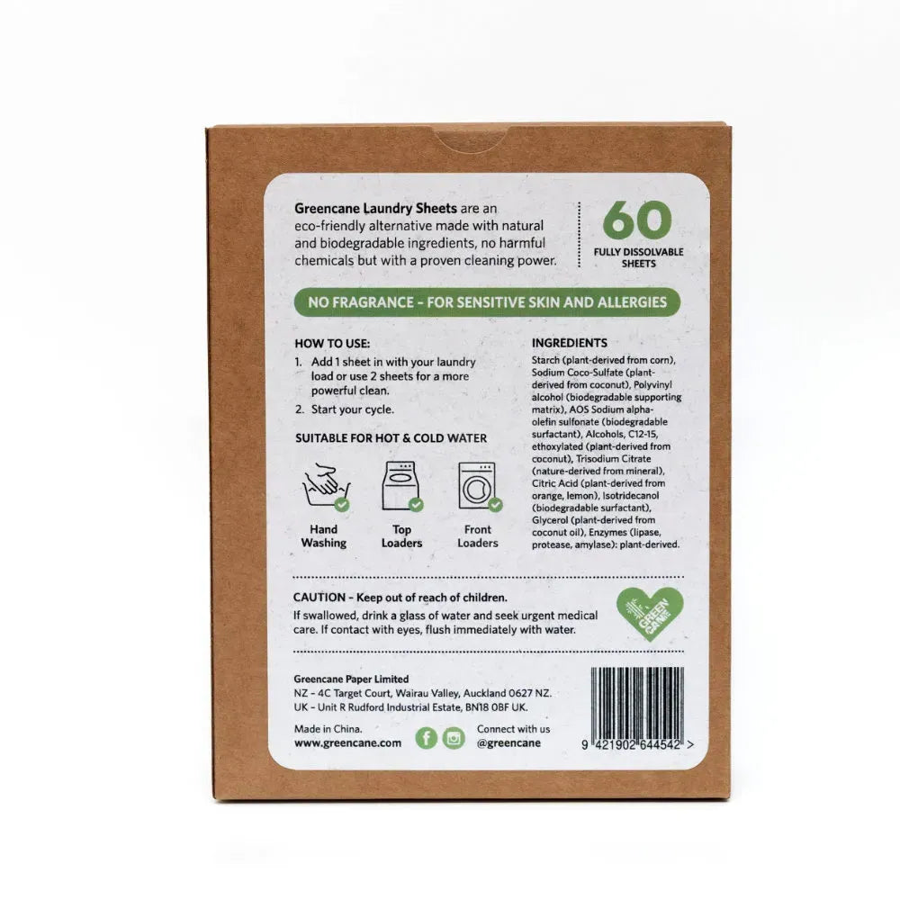 GREENCANE LAUNDRY DETERGENT SHEETS SENSITIVE 60PK