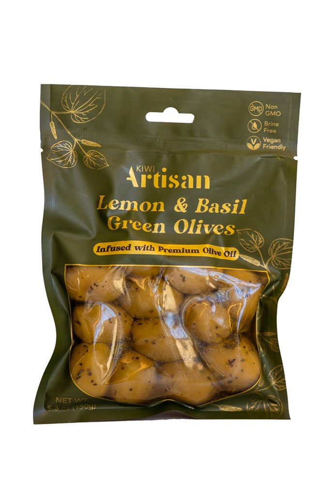 THE KIWI ARTISAN LEMON & BASIL OLIVES 150G