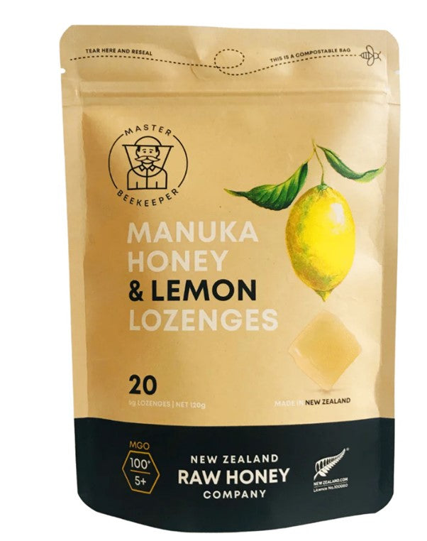 MASTER BEEKEEPER MANUKA LEMON LOZENGES 200G 20 X 5G LOZENGES