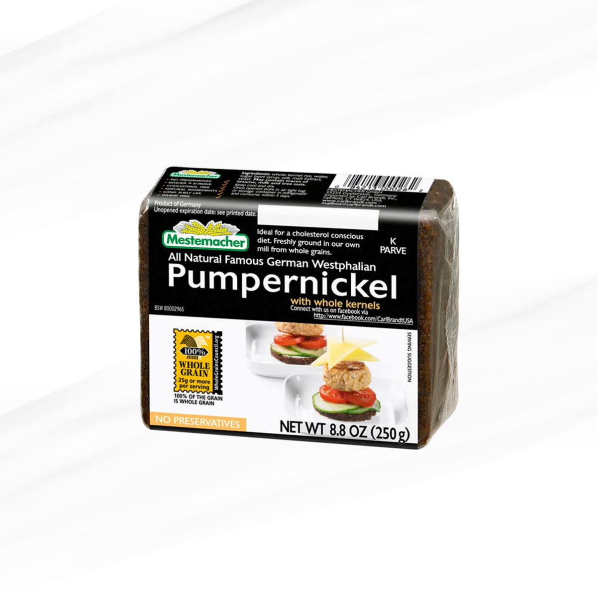 MESTEMACHER PUMPERNICKEL BREAD SQUARES 250G