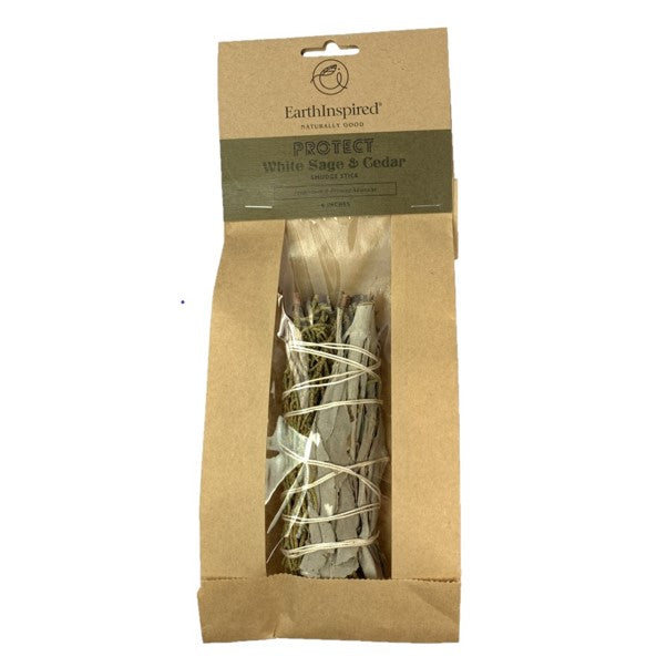 EARTH INSPIRED WHITE SAGE AND CEDAR SMUDGE STICK 4 INCH