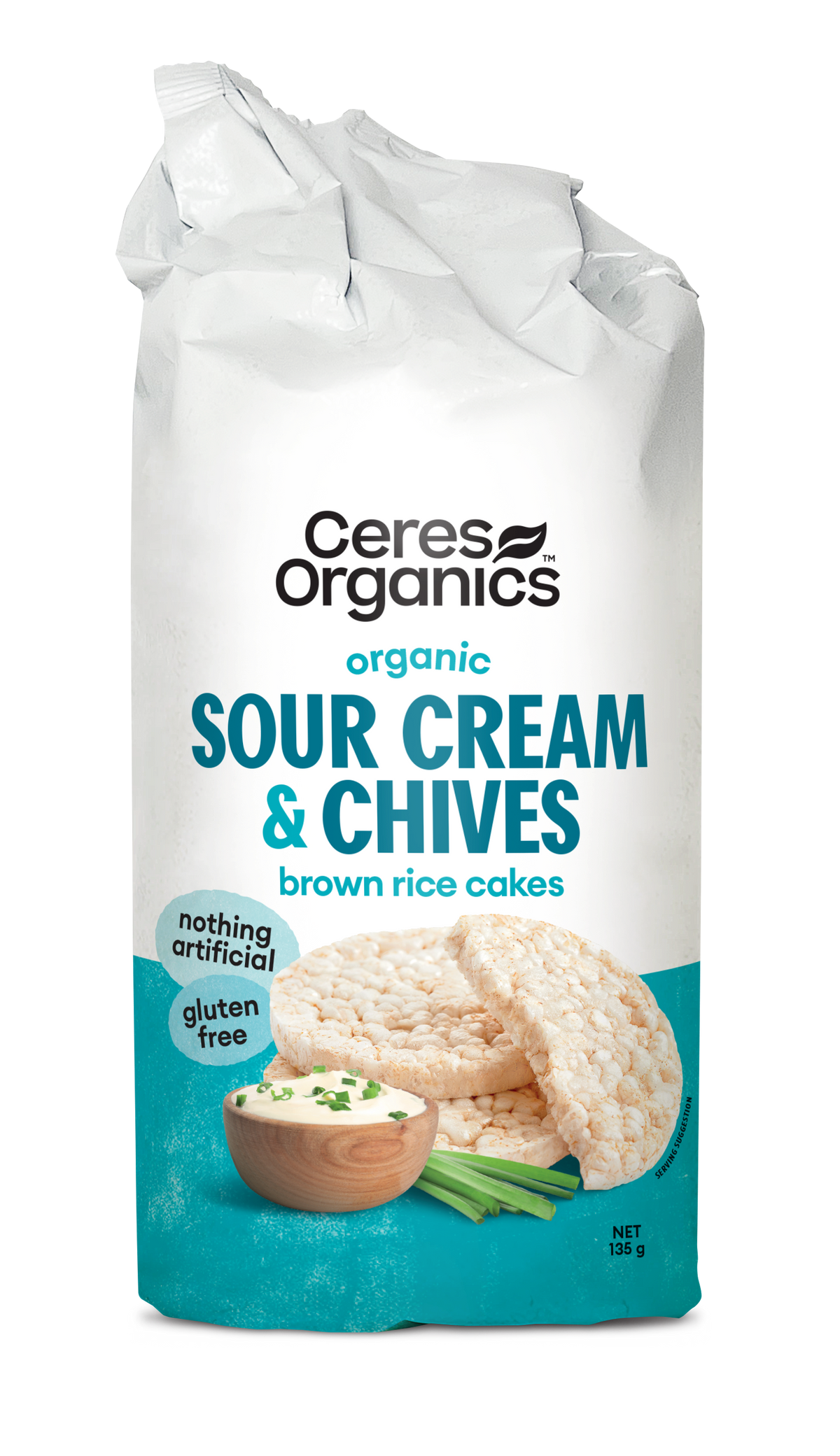 CERES ORGANICS BROWN RICE CAKES SOUR CREAM & CHIVES 135G GF