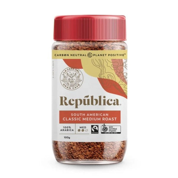 REPUBLICA ORGANIC SOUTH AMERICAN CLASSIC MEDIUM ROAST INSTANT COFFEE 100G