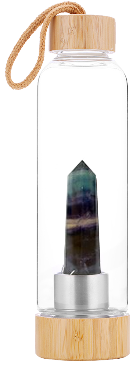 BAMBOO AND GLASS DRINK BOTTLE BLACK FLUORITE