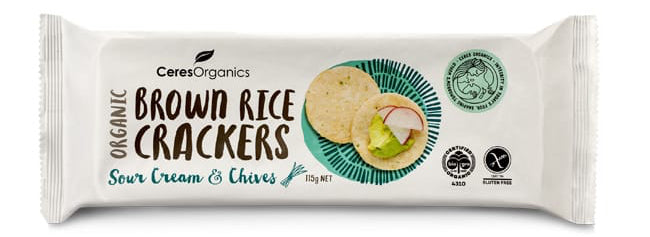 CERES ORGANIC BROWN RICE CRACKERS SOUR CREAM 115G