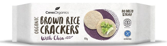 CERES ORGANIC BROWN RICE CRACKERS CHIA 115G