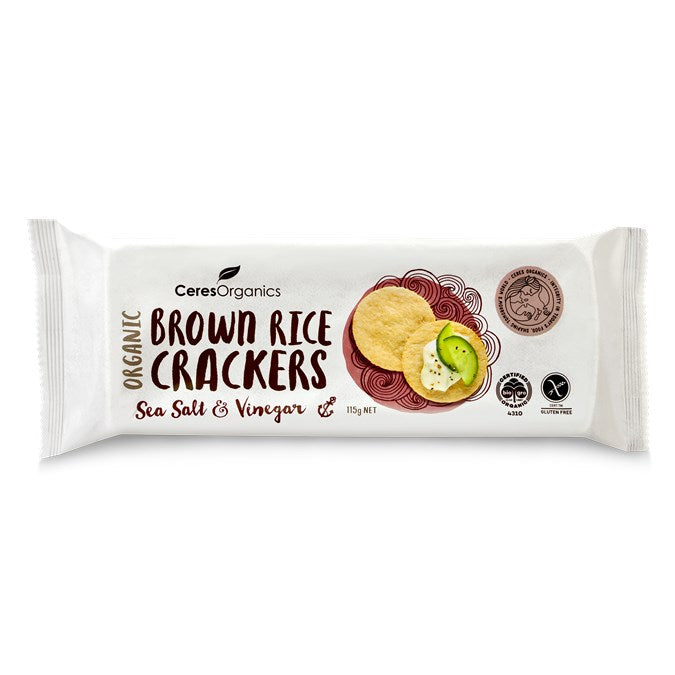 CERES ORGANIC BROWN RICE CRACKERS SALT AND VINEGAR 115G