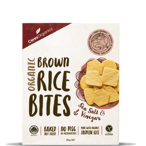 CERES ORGANIC RICE BITES SALT & VINEGAR 100G