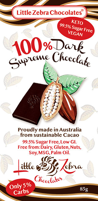 LITTLE ZEBRA 100% DARK KETO CHOCOLATE BAR 85G