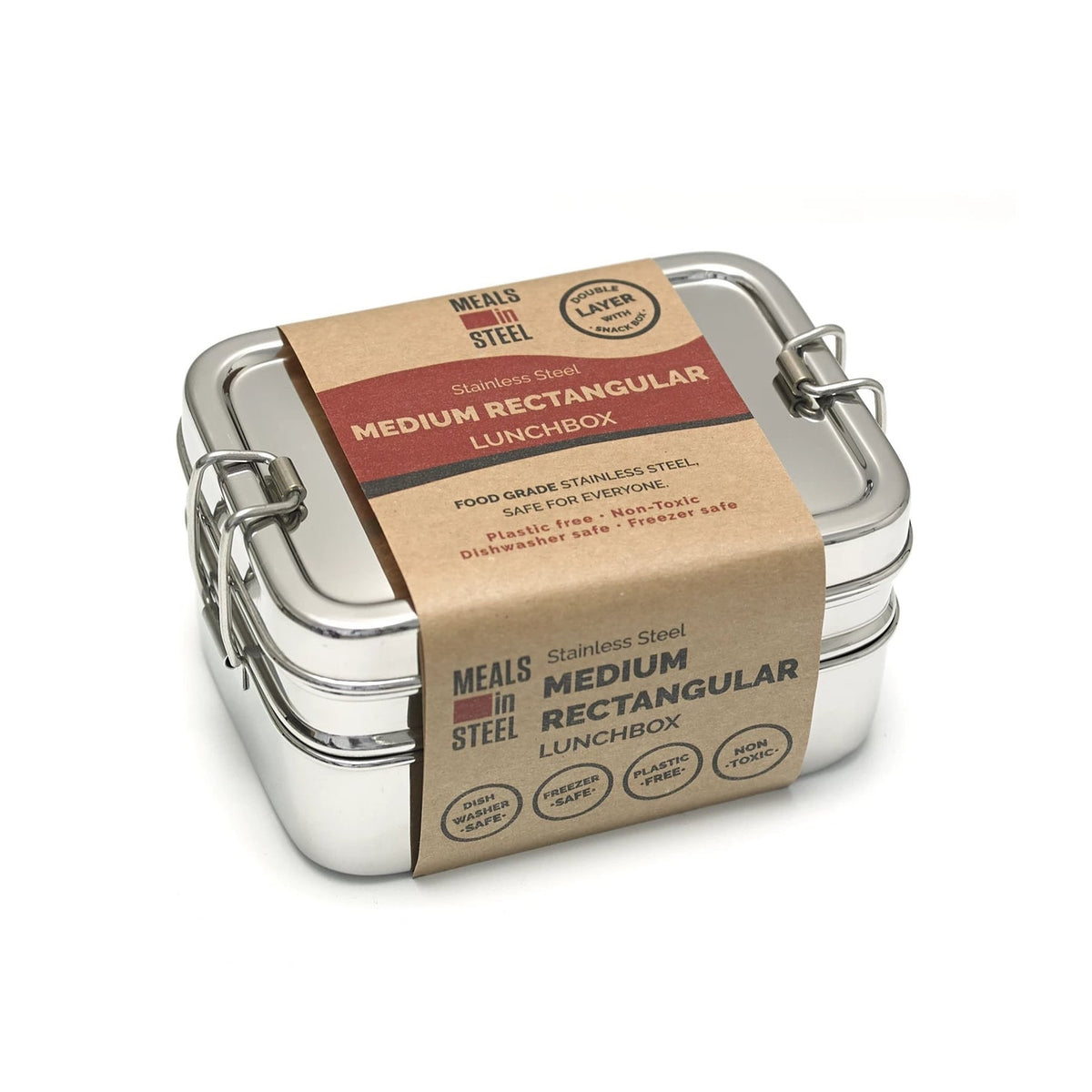 MEALS IN STEEL DOUBLE LAYER RECTANGLE STAINLESS STEEL TIN 14x10x7.5