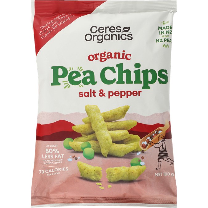 CERES BIO POPPED PEA CHIPS SALT & PEPPER 100G