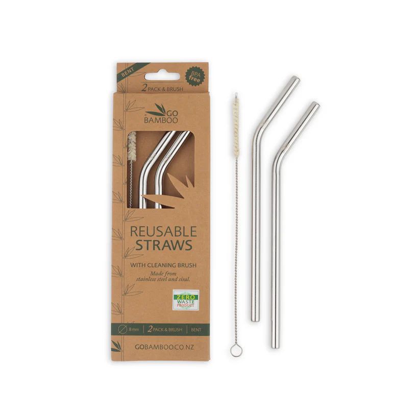 GO BAMBOO STAINLESS STEEL STRAWS 2PK