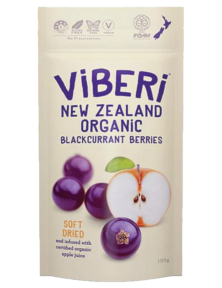 VIBERI ORGANIC SOFT BLACKCURRANTS 100G