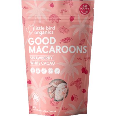 LITTLE BIRD MACAROON STRAWBERRY & WHITE CACAO 125G