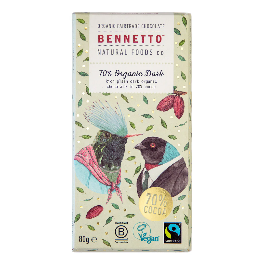 BENNETTO ORGANIC 70% DARK CHOCOLATE 80G