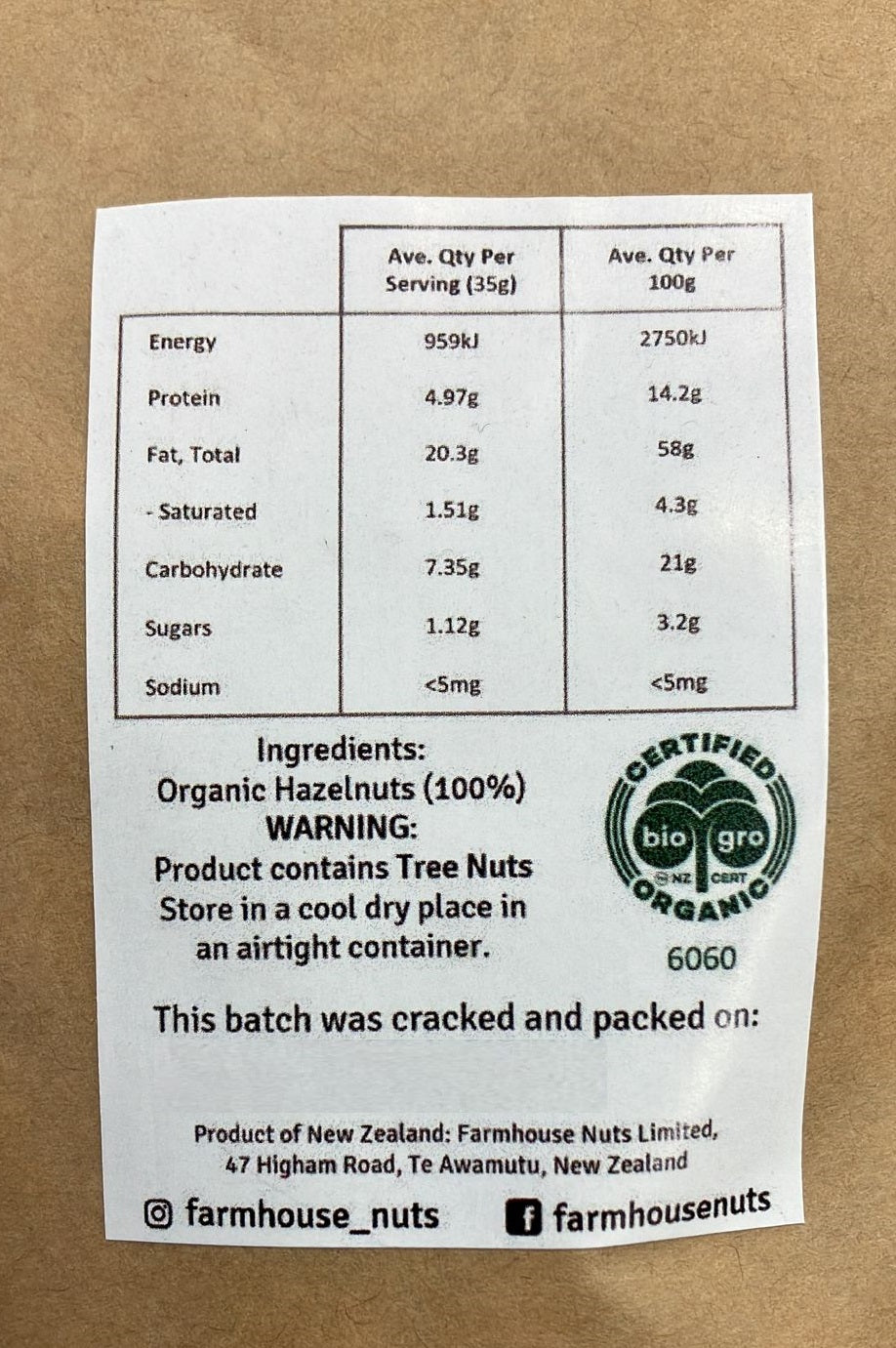FARMHOUSE NUTS ROASTED HAZELNUTS 125G