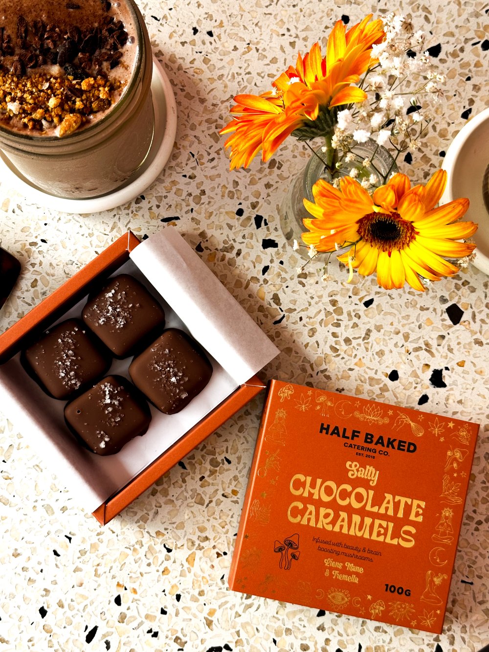 HALF BAKED CATERING SALTY CARAMEL CHOCOLATES 4PK