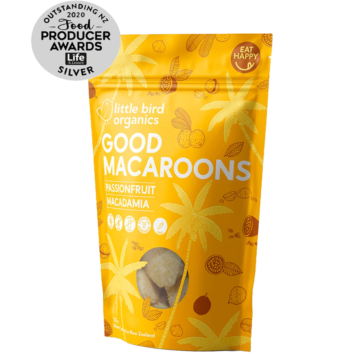 LITTLE BIRD MACAROONS PASSIONFRUIT MACADAMIA 125GM