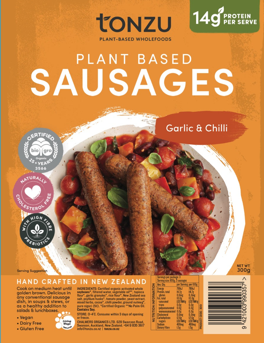TONZU VEGAN SAUSAGES GARLIC AND CHILLI 300G