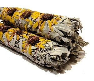 WHITE SAGE SMUDGE STICK WITH SUNFLOWERS