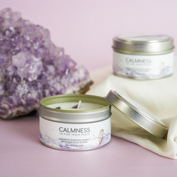 PURE WORKS CALMNESS CANDLE LAVENDER & AMETHYST TIN 80G