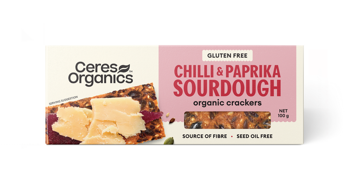 CERES ORGANICS SOURDOUGH CRACKERS CHILLI PAPRIKA 100G