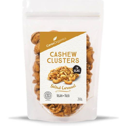 CERES ORGANIC CASHEW CLUSTERS SALTED CARAMEL 200G