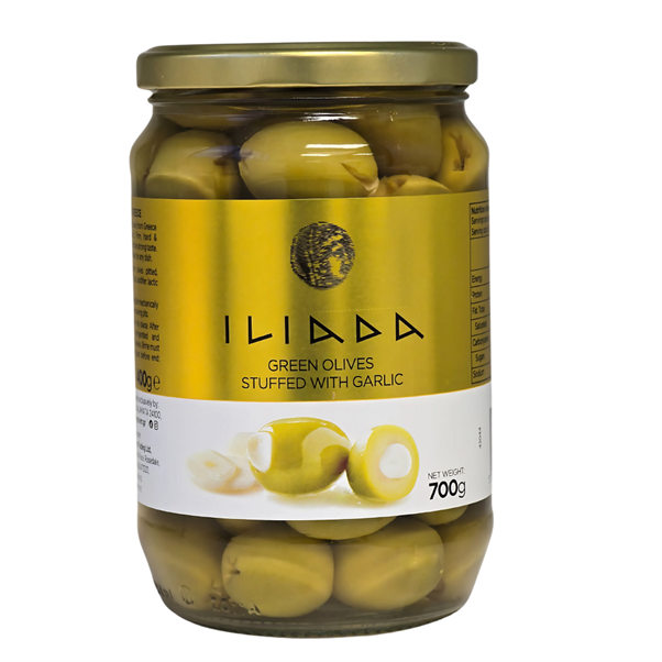 ILIADA GARLIC STUFFED GREEN OLIVES 700G