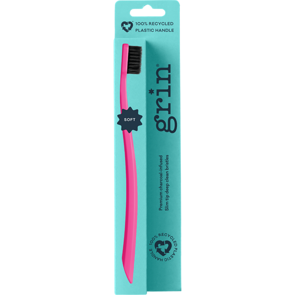 GRIN NATURAL 100% RECYCLED TOOTHBRUSH SINGLE FUSCHIA SOFT