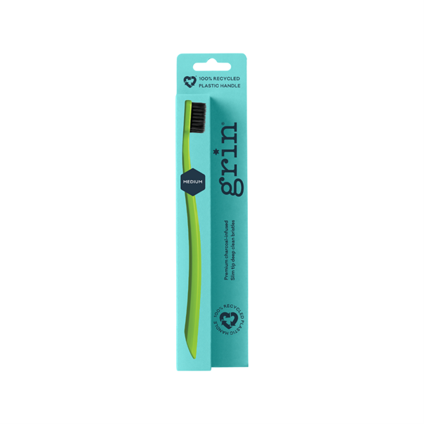 GRIN NATURAL 100% RECYCLED TOOTHBRUSH SINGLE LIME MEDIUM