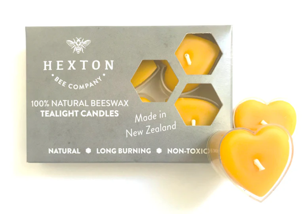 HEXTON BEES BEESWAX  TEA LIGHTS HEART SHAPED 6PK