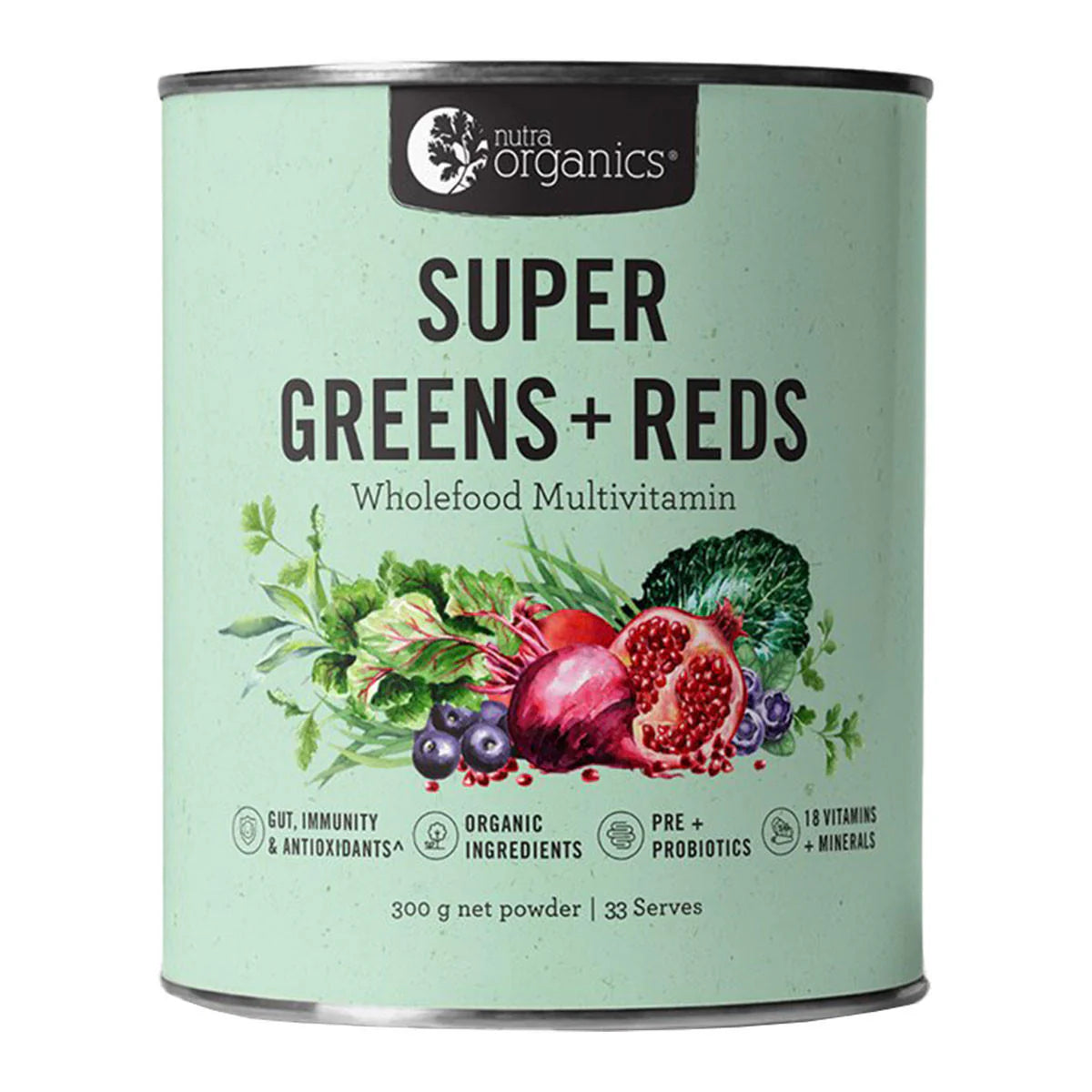 NUTRA ORGANICS SUPER GREENS & REDS POWDER 300G