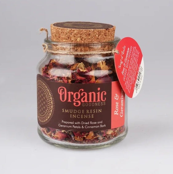ORGANIC GOODNESS SMUDGE RESIN ROSE & GERANIUM