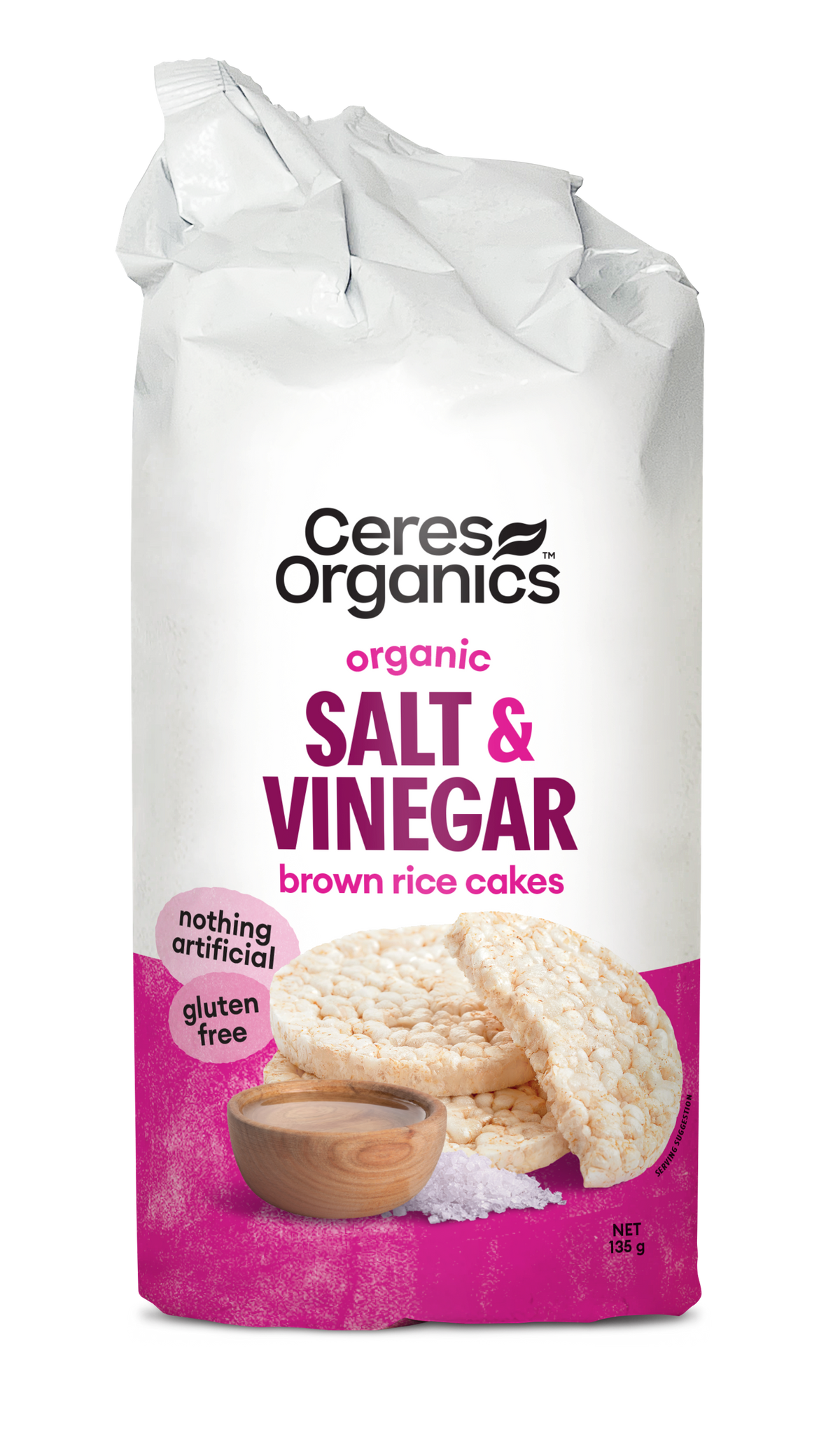 CERES ORGANICS BROWN RICE CAKES SALT & VINEGAR 135G GF