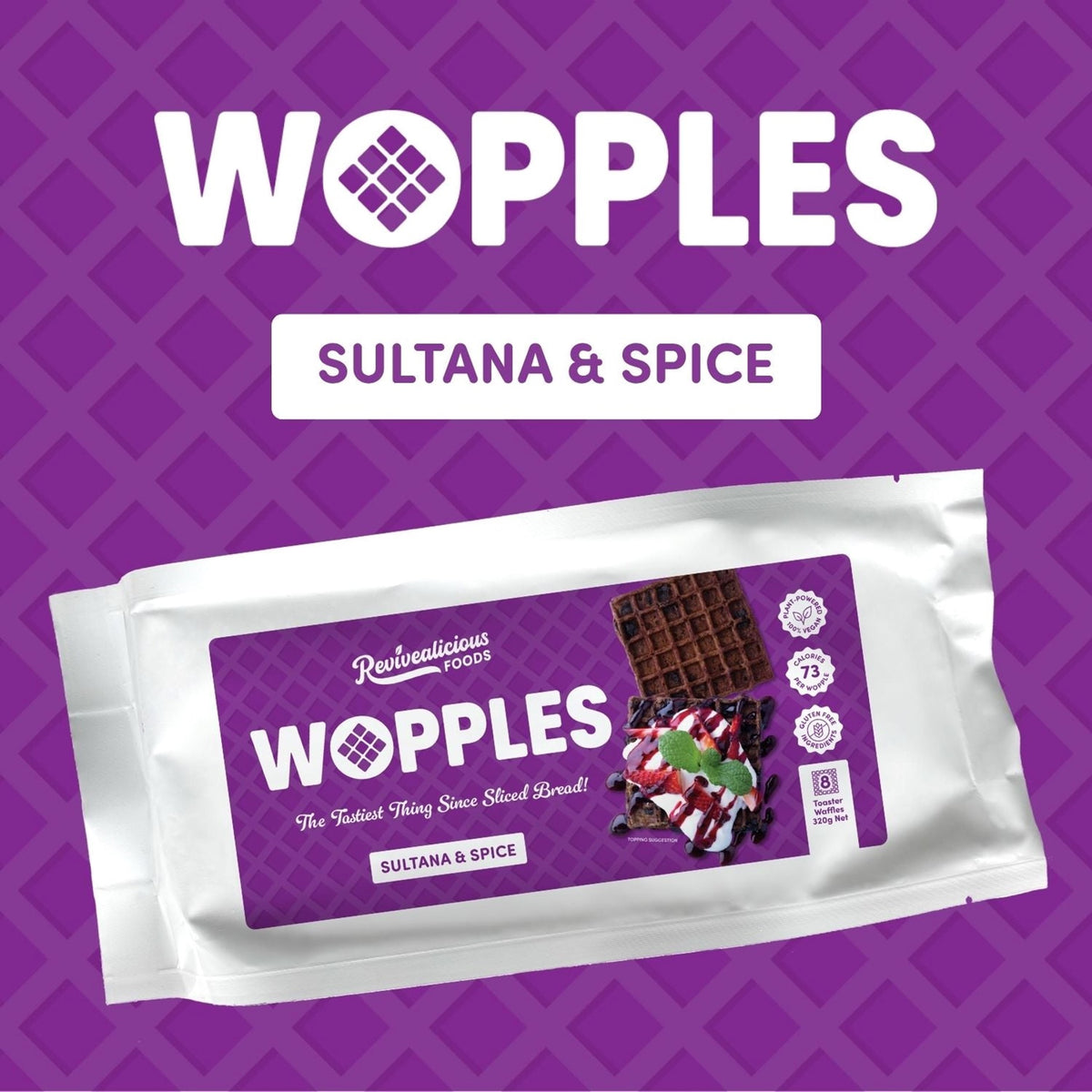 REVIVEALICIOUS FOODS WOPPLES SULTANA SPICE WAFFLES 320G