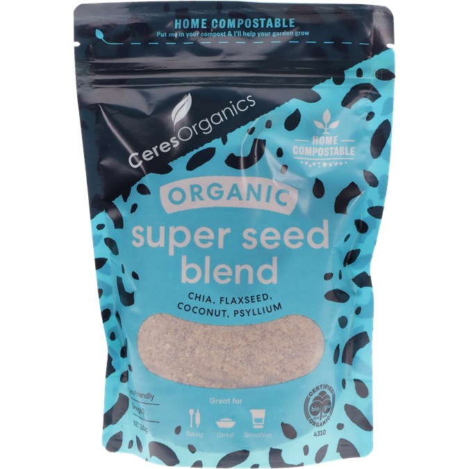 CERES ORGANIC SUPER SEED BLEND 250G LINSEED COCONUT SUNFLOWER SEEDS CHIA SESAME SEEDS PSYLLIUM HUSKS