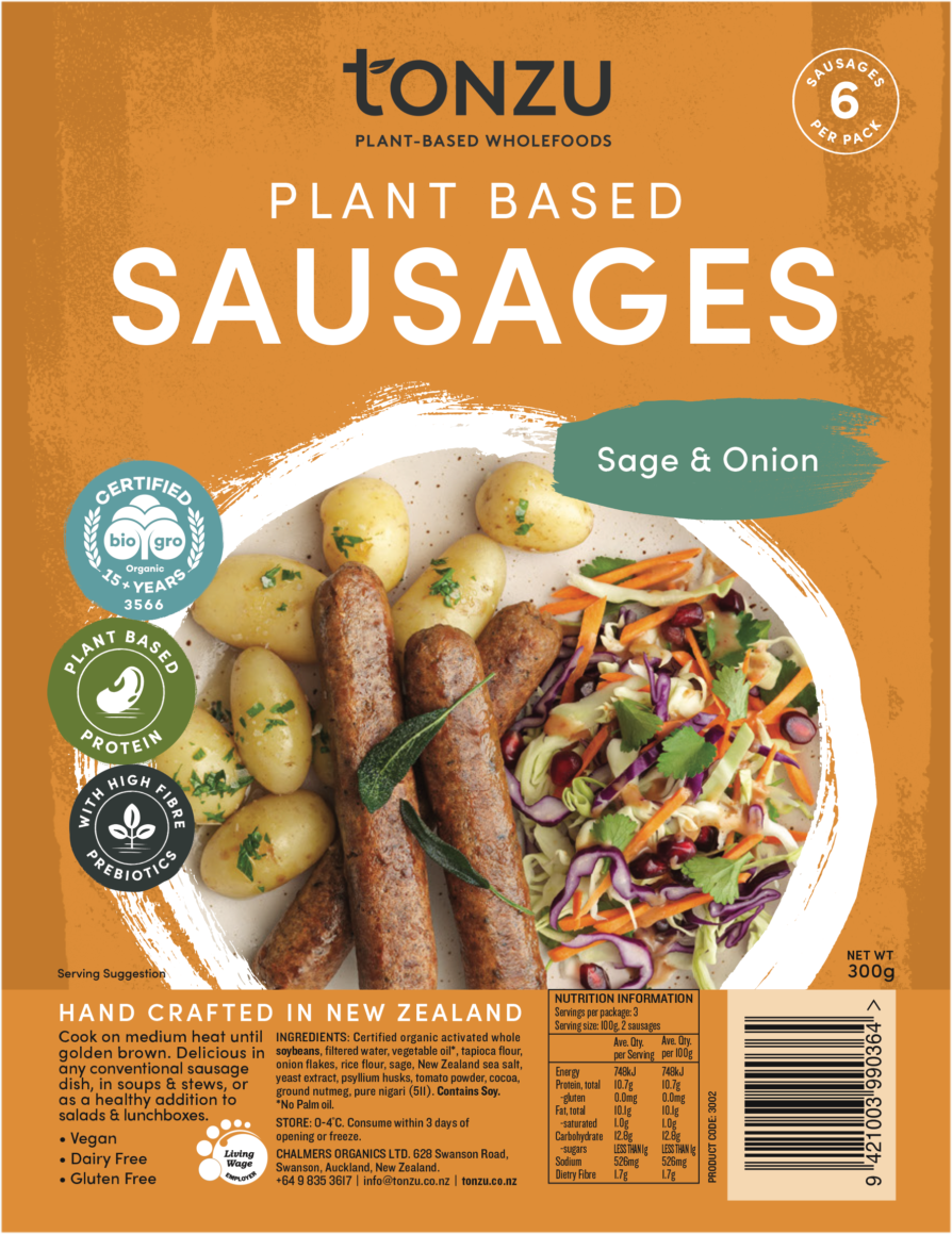 TONZU VEGAN SAUSAGES SAGE AND ONION 300G