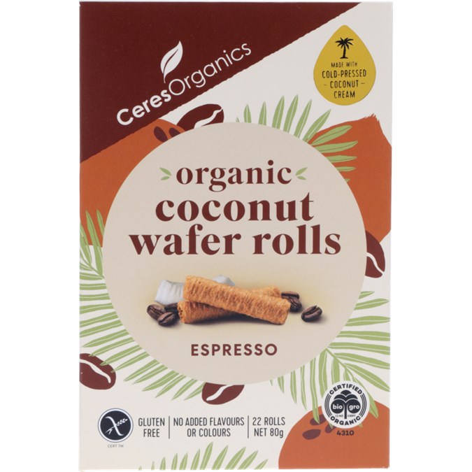 CERES BIO COCONUT WAFER ROLLS ESPRESSO 80G
